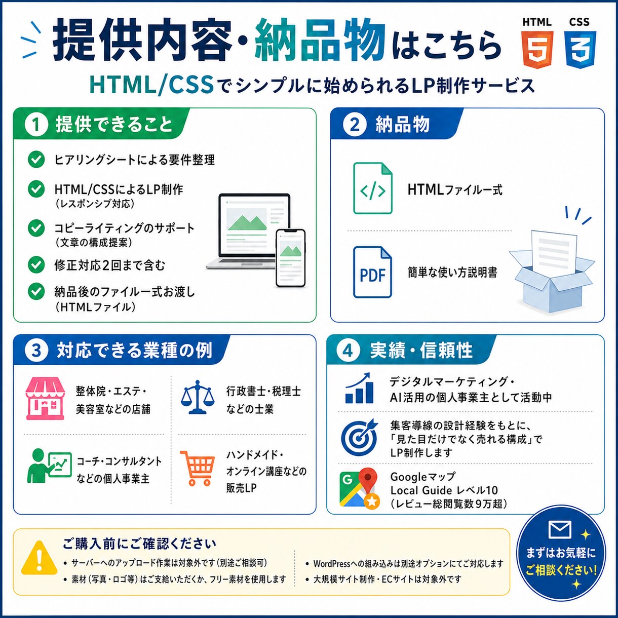 集客LPをHTML/CSSで制作します 小規模事業者・個人向け|売れる構成で作ります イメージ4