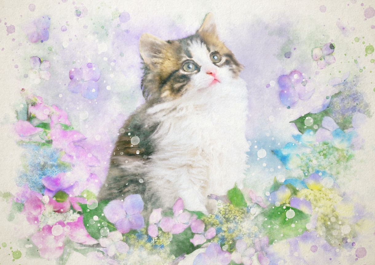 ふんわり優しいペットの水彩画風似顔絵お作りします デジタルデータ納品♡A4サイズプリントプレゼント*ᴗ ᴗ)⁾ イメージ6