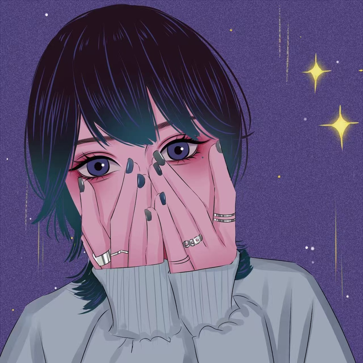 大人可愛いミステリアス✨綺麗SNSアイコン描きます 少しミステリアスで大人っぽい、印象に残る人物イラスト描きます イメージ2
