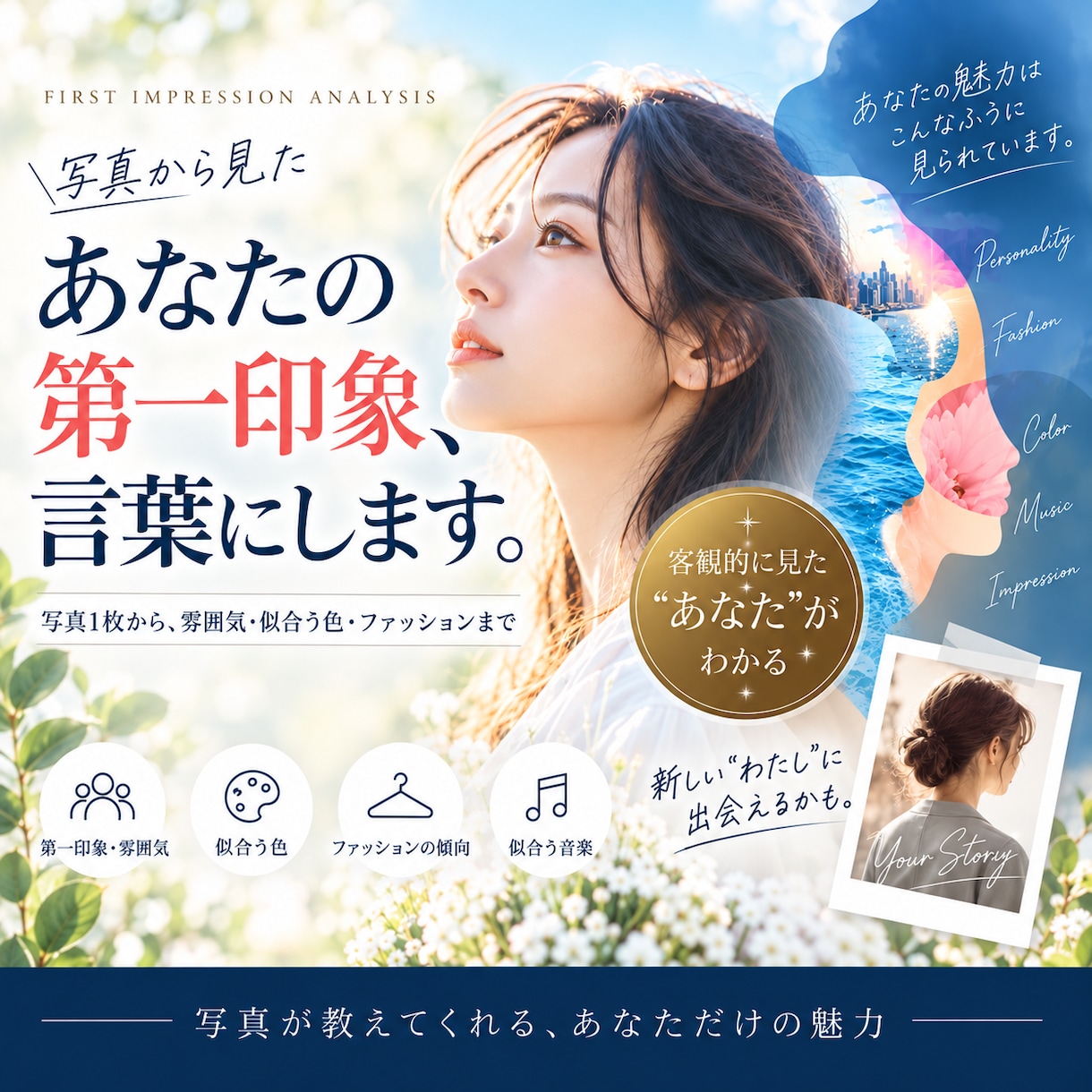 写真から見たあなたの第一印象を詳しくお伝えします 想像力をフルに使って様々な角度からあなたの印象をお伝えします イメージ1