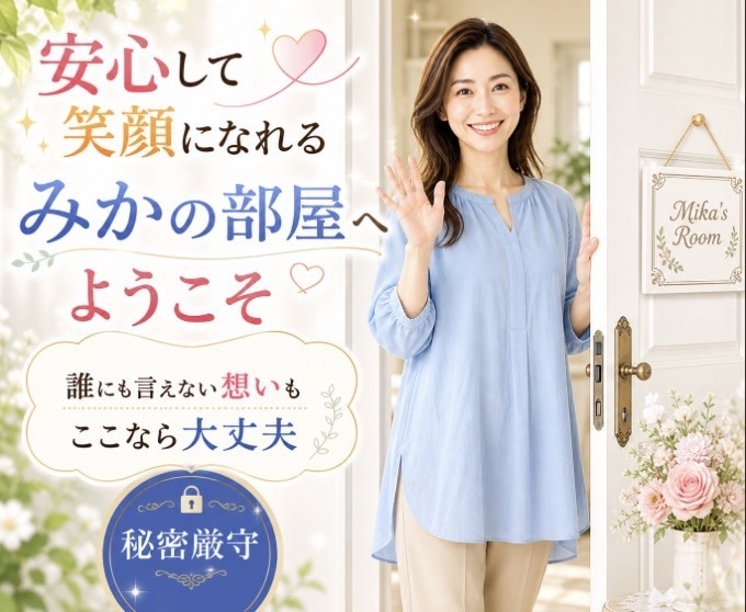 誰にも言えない複雑恋愛・性の悩み優しく受け止めます 秘密厳守✨誰にも言えない想いを吐き出せるふたりだけの部屋です イメージ1