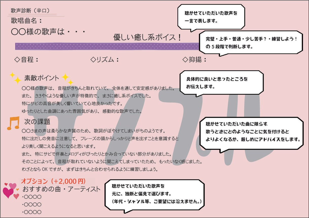 アドバイスシート付・歌声を診断します 今より少し上手になりたい方へ、友達に相談するような気軽な診断 イメージ3