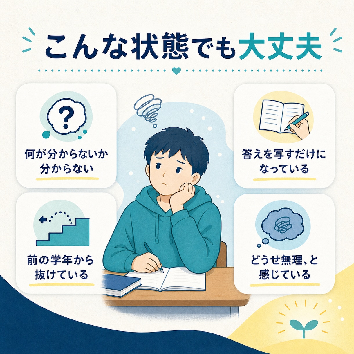 偏差値20〜40台の勉強を一から立て直します どこから分からなくなったかを一緒に特定して解決します イメージ3