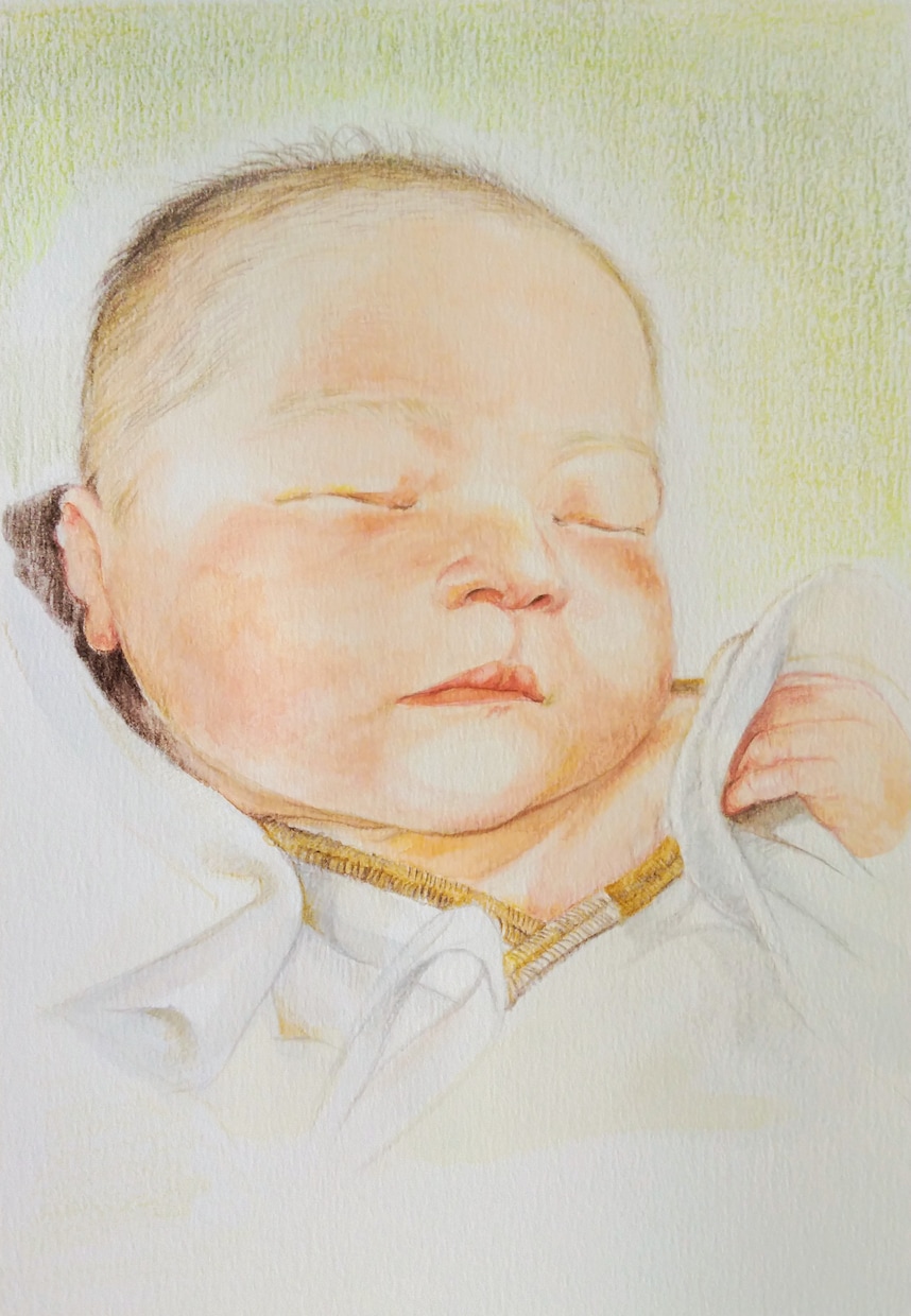 水彩絵の具と色鉛筆で1枚1枚丁寧にお描きします 記念に残る可愛い赤ちゃんの似顔絵 イメージ6
