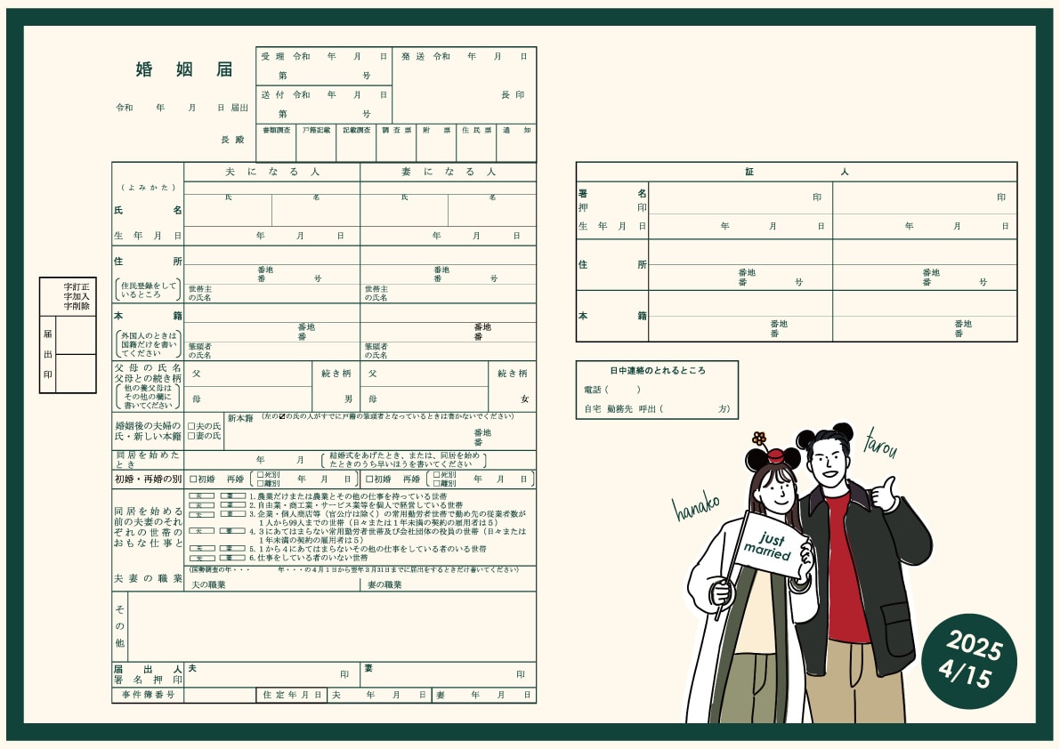 オリジナル婚姻届製作します 完全オーダーメイドで二人の似顔絵入りの婚姻届を作成いたします イメージ4