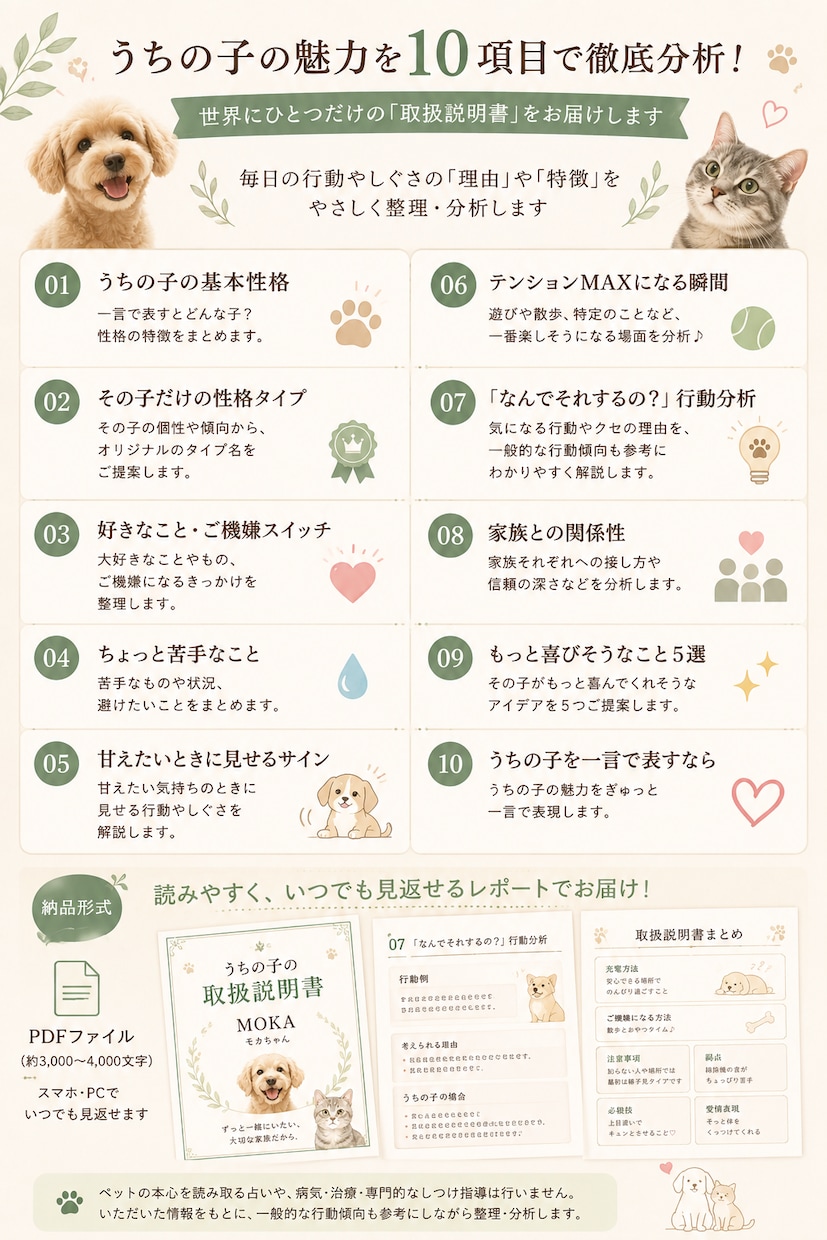 愛犬・愛猫の性格と行動からトリセツを作ります 行動や性格を整理してうちの子をもっと深く理解 イメージ2