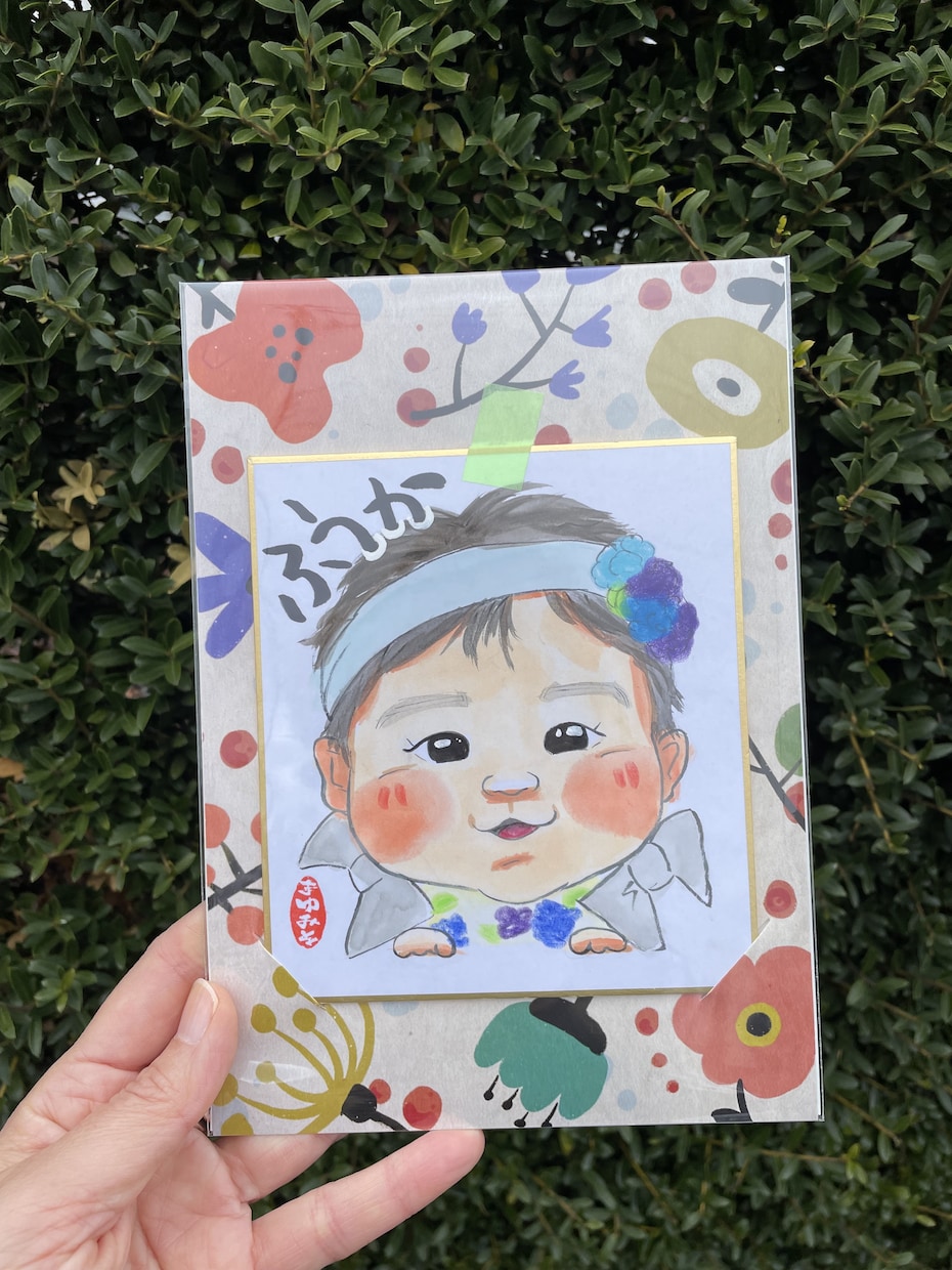 母の日！花柄フレーム付水彩手描き似顔絵かきます プレゼントにプラス！花束にプラス！贈り物にも最適な似顔絵だよ イメージ3