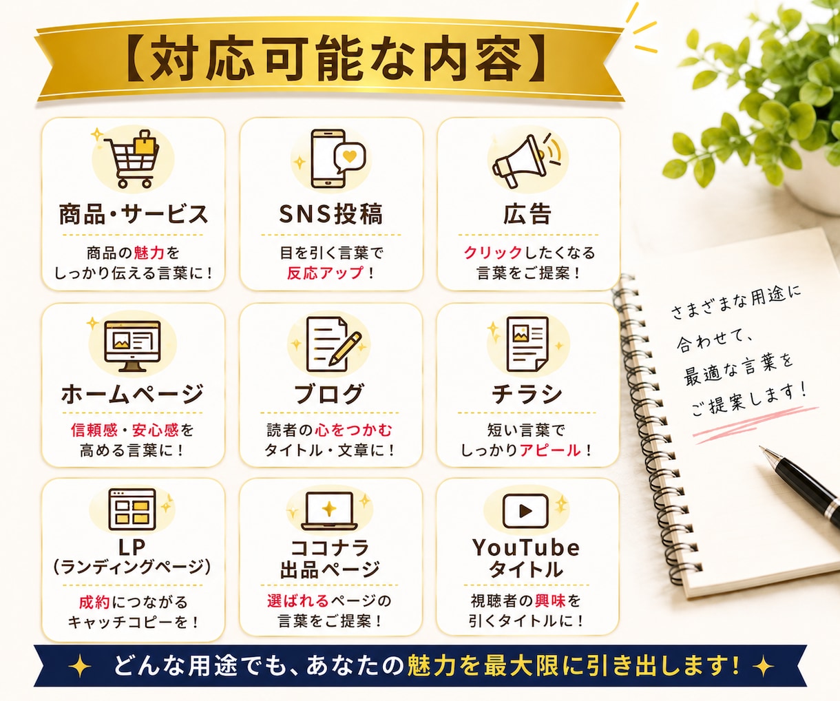 売れるキャッチコピーをChatGPTで作成します 商品の魅力がひと目で伝わる、印象に残る言葉をご提案します イメージ7