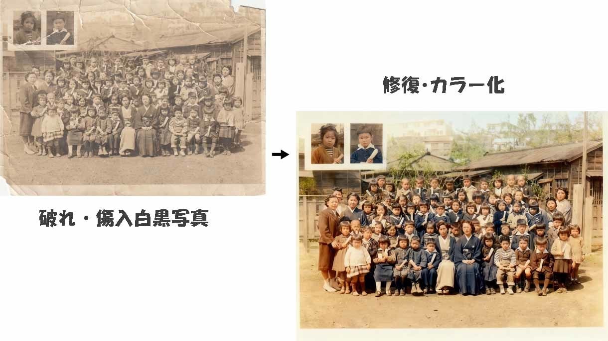 古い写真の傷・破れ・退色をAIで修復・復元します 「とにかく安く修復したい」そんな方にお勧めです。200円/枚 イメージ1