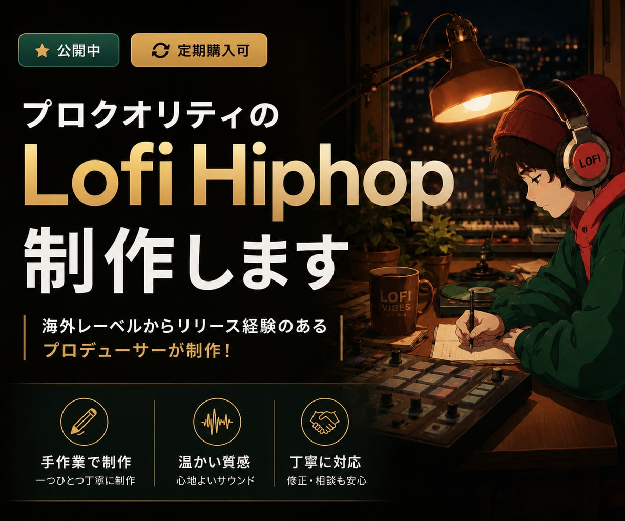 プロクオリティのLofi Hiphop制作します 海外レーベルからリリース経験あるプロデューサーが制作します！ イメージ1