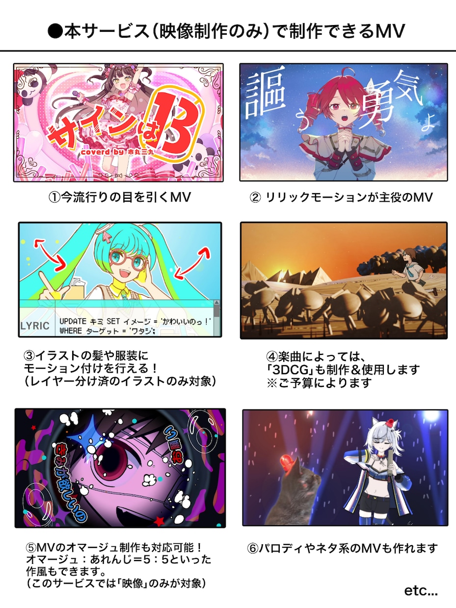 ボカロ・歌みた・オリジナル楽曲のMV作ります こちらは「映像制作」のみのサービスです イメージ2
