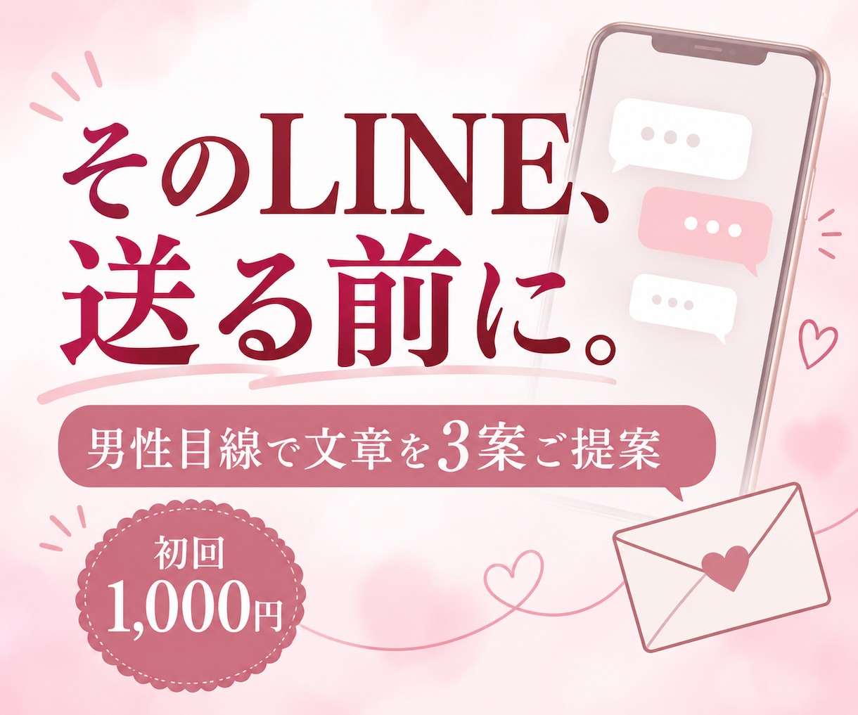 送る前の恋愛LINEを男性目線で3案作ります 自然・やさしい・一歩踏み込む｜状況に合わせた完成文を提案 イメージ1