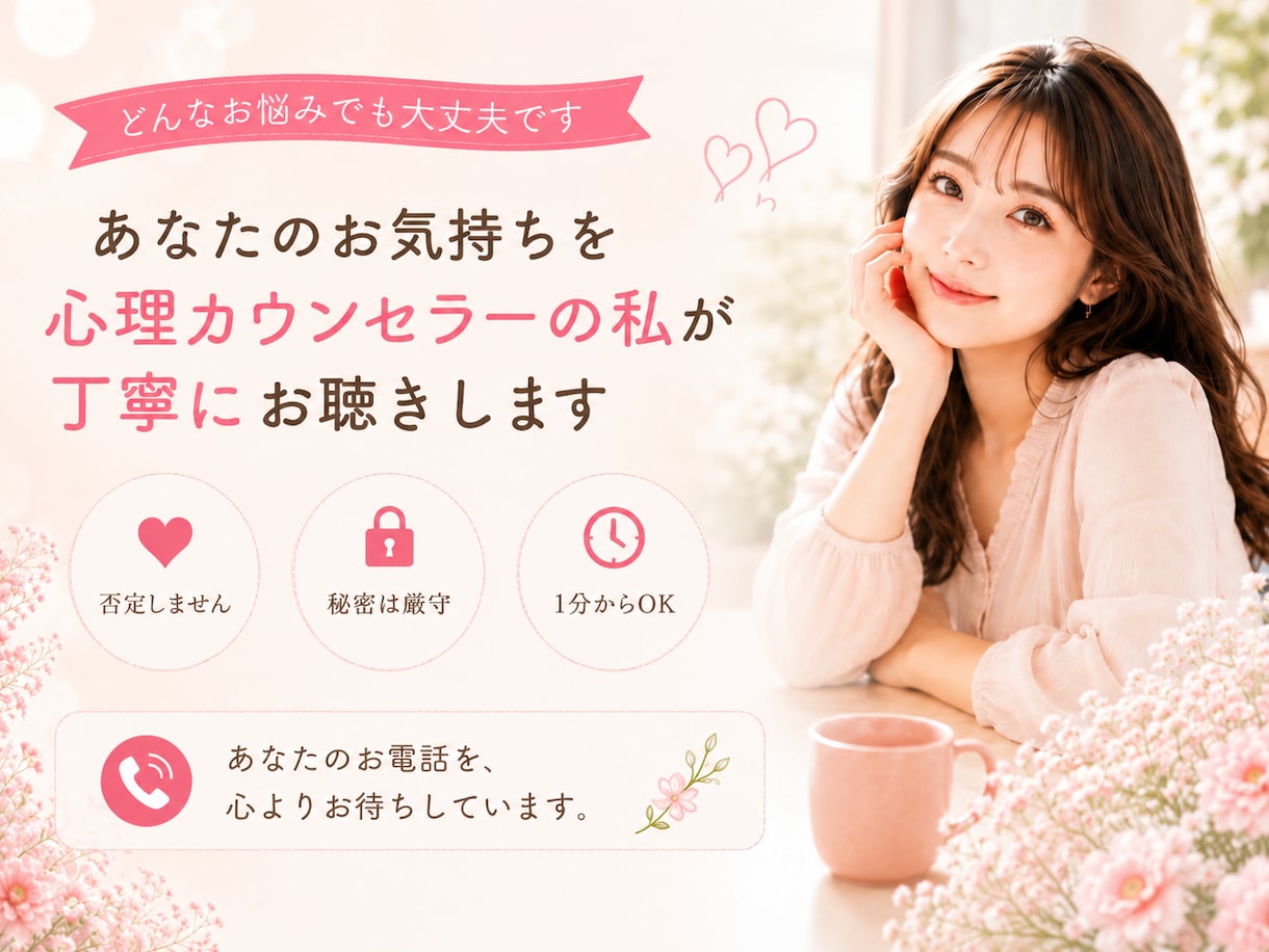 カウンセラーの私がお話し聴きます 雑談、恋愛相談、なんでもOK(*^^*) イメージ1