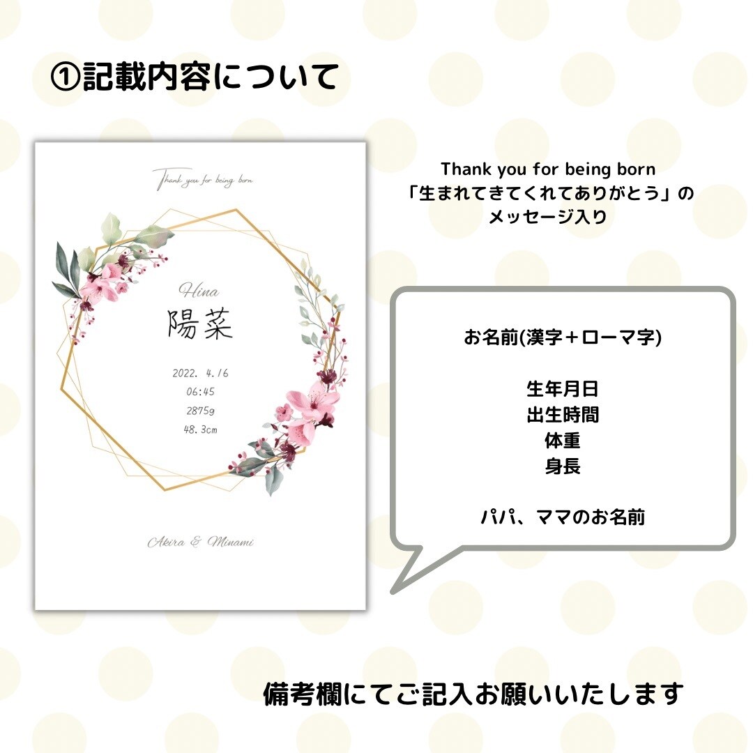 セミオーダー シンプルで可愛い命名書作成します 印刷、郵送まで！出産・誕生記念、ベビーポスターインテリアに♪ イメージ4