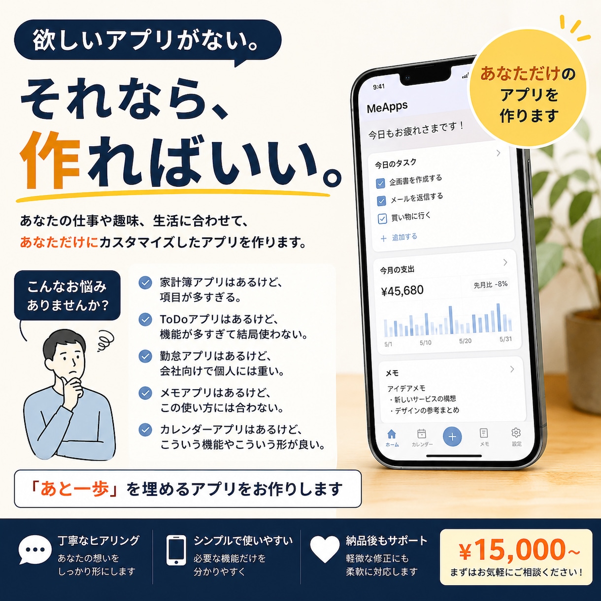 こんなアプリあったら便利なのにを作ります 自分だけのアプリを、もっと身近に。 イメージ1