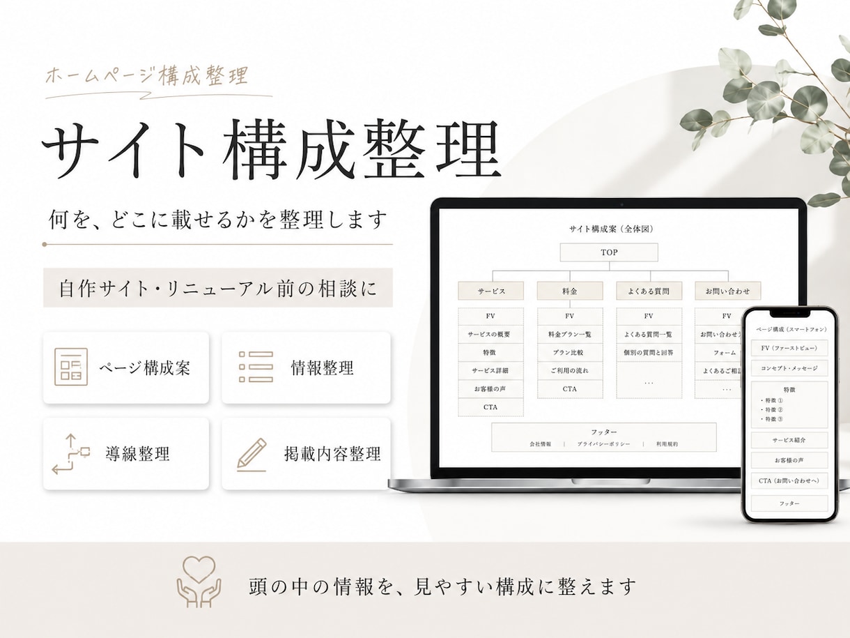 ホームページの構成を整理します 自作サイト・リニューアル前の情報整理をサポートします イメージ1
