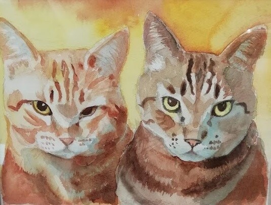 写真などからペットの絵、水彩でお描きします 複数の画像から一枚の画像に仕上げることもできます。 イメージ4