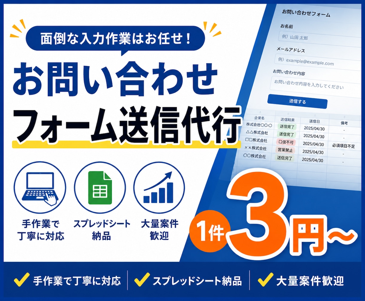 お問い合わせフォーム営業 入力・送信代行します 営業用定型文のフォーム送信を代行します イメージ1