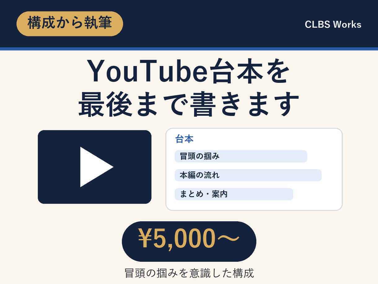 YouTube台本｜冒頭の離脱を防ぎ執筆します 動画からセミナーまで、視聴維持率を意識した構成で執筆 イメージ1
