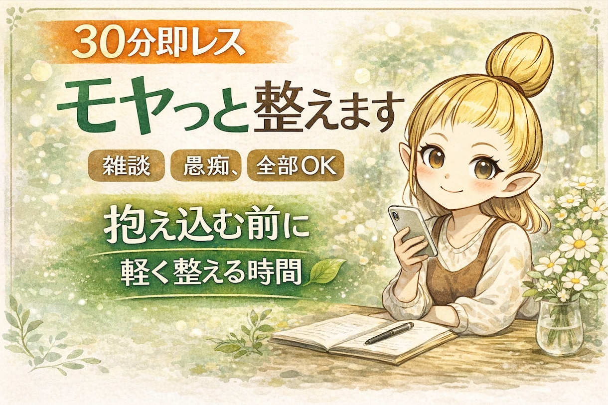 30分即レス｜モヤっと整えます 抱え込む前に、軽く整える時間 雑談・愚痴・悩み、全部OK イメージ1