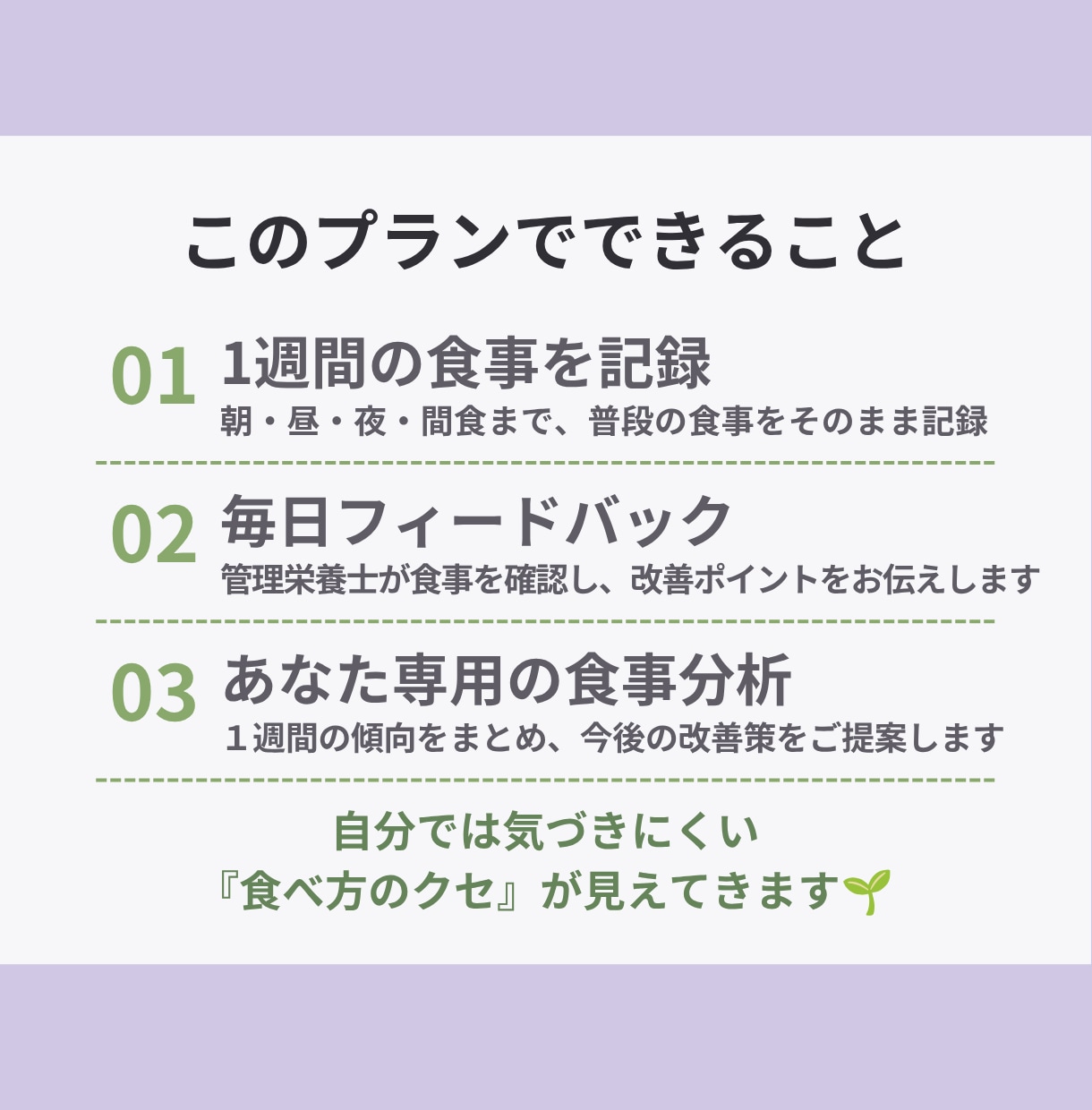 管理栄養士が1週間の食事記録を分析します ​✦食事のクセと改善ポイントを見える化✦ イメージ3