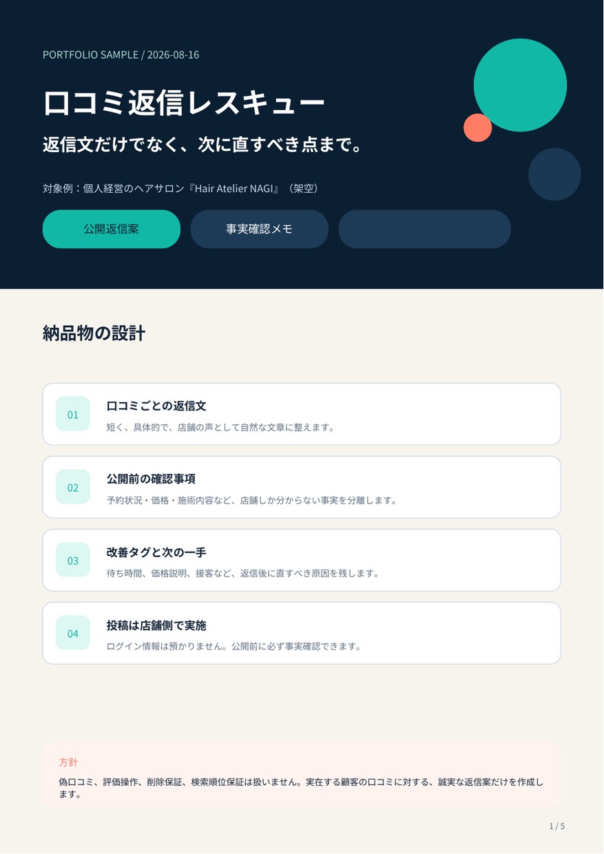 Google口コミ返信10件を誠実な文章に整えます 返信で終わらせず、次に直すべき点まで納品します イメージ2