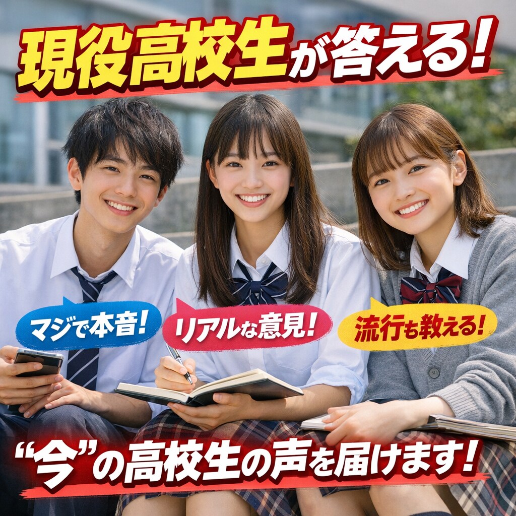 今の高校生のリアルな声を届けます 「現役高校生の“今”の価値観を、そのまま届ける　サービス」 イメージ1