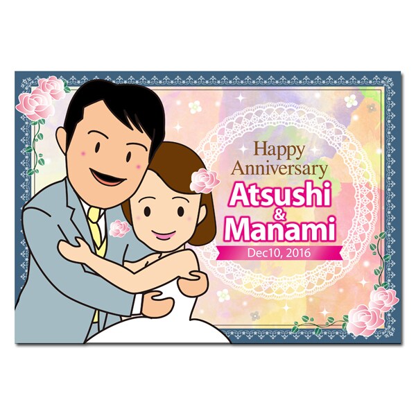 ラブラブな お二人の似顔絵を描きます ウェルカムボードや結婚記念日のプレゼントににオススメ イメージ1