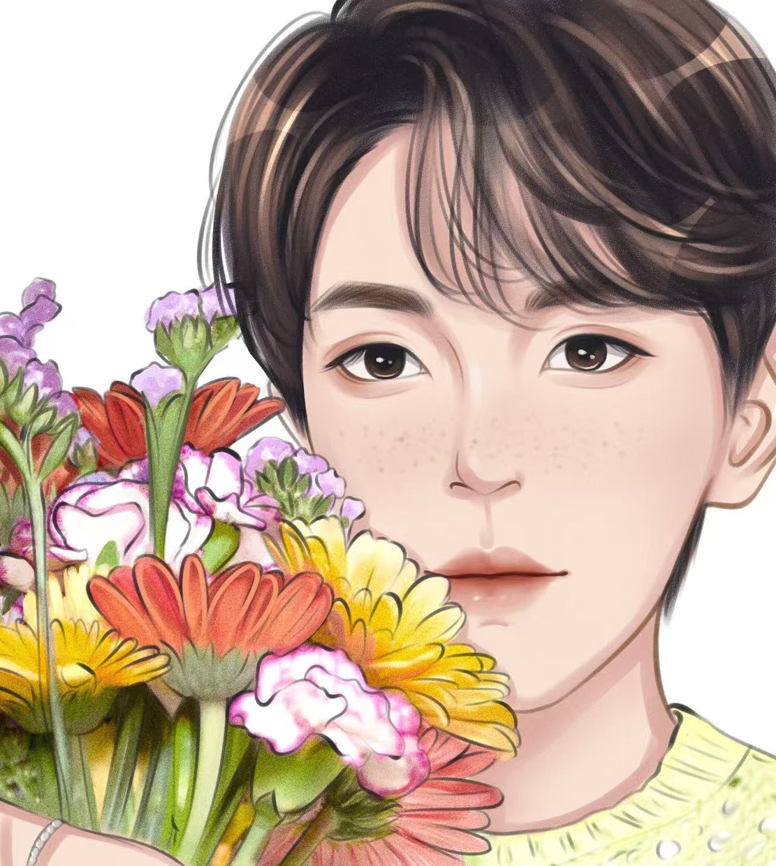 透明感のある韓国風リアルタッチ似顔絵描きます SNS映えする✨大人おしゃれな人物イラスト制作します イメージ1