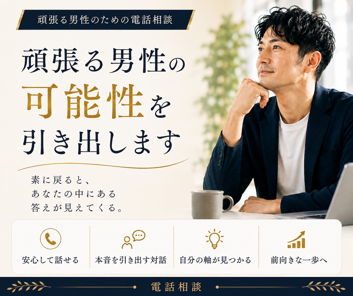 頑張る男性の可能性を引き出します 肩の力を抜いたとき、本当の答えはあなたの中から現れる。 イメージ1