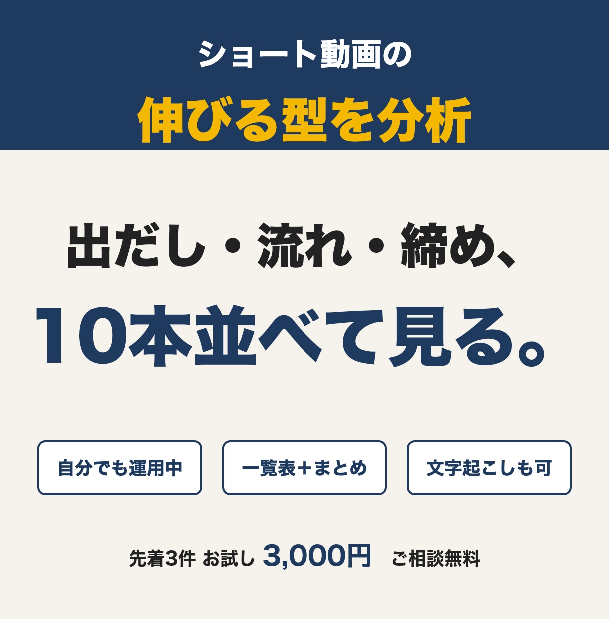 同ジャンルの人気ショート10本の構成を分析します 同ジャンルの動画10本の出だし・流れ・締めを比べて整理します イメージ1