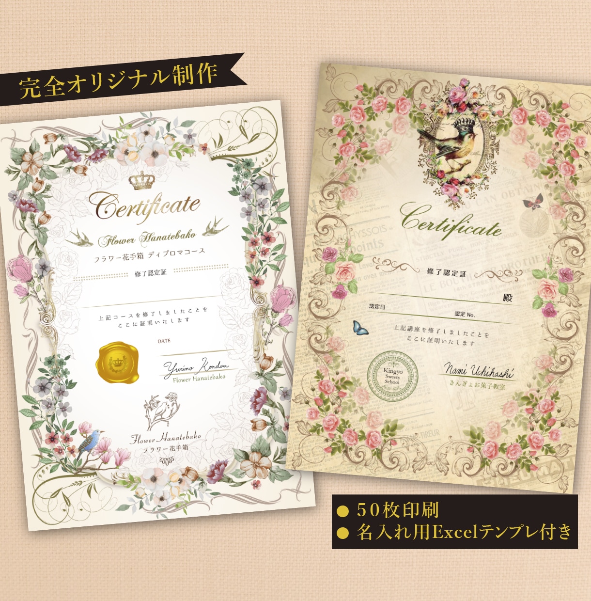 オリジナルデザインディプロマを制作・デザインします デザイン・50枚印刷、名前等の文字用エクセルテンプレデータ付 イメージ1