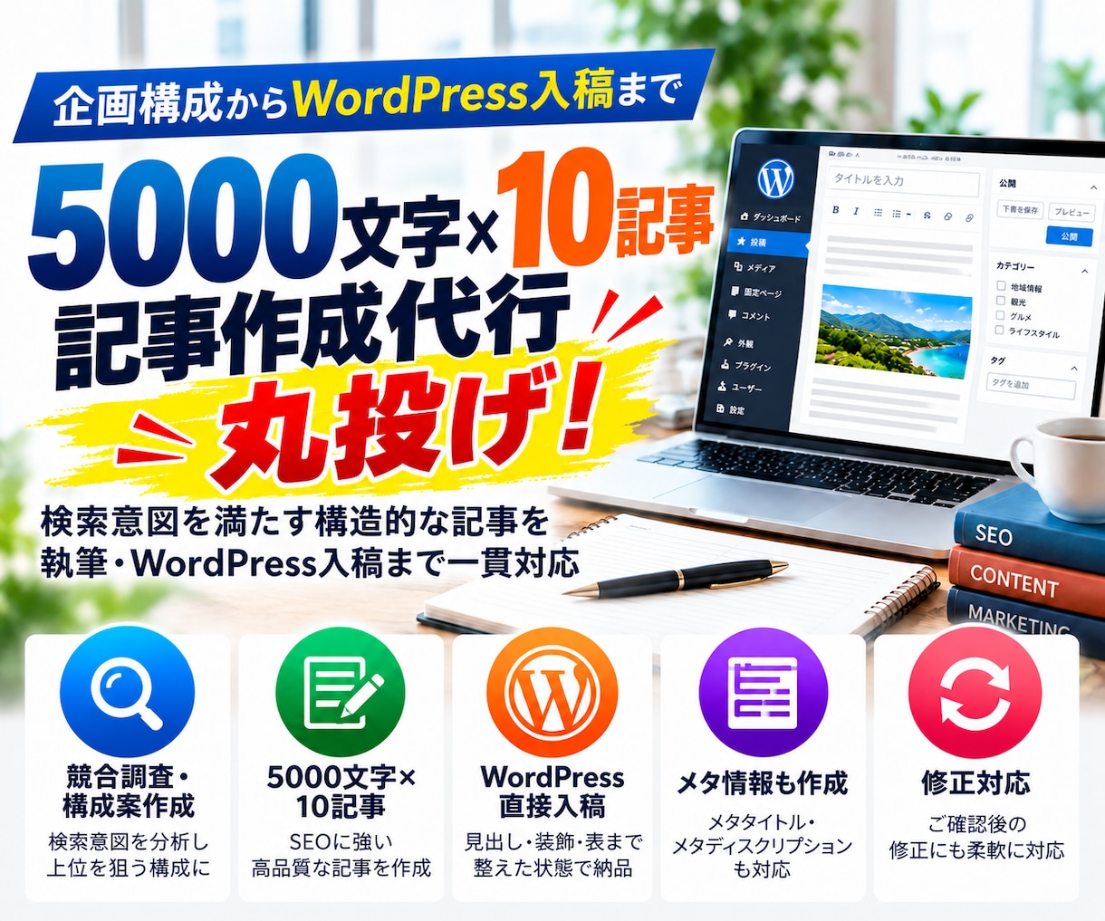 SEOに強い5000文字×10記事をWP入稿します 競合分析から独自構成・WP入稿まで丸投げOK！下書きでお届け イメージ1