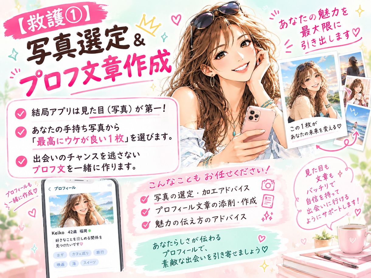 アプリの保健室が写真プロフ徹底添削＆危険回避します 気軽に相談しにくいアプリの悩みお任せ♡今だけ限定1000円 イメージ3
