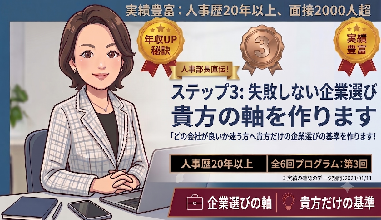人事部長直伝！失敗しない企業選び貴方の軸を作ります どの会社が良いか迷う方へ貴方だけの企業選びの基準を作ります！ イメージ1