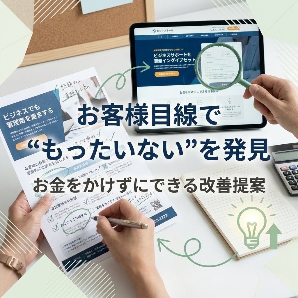 お客様目線で「もったいない」を5つ発見します お金をかけずに改善できるポイントを提案 イメージ1
