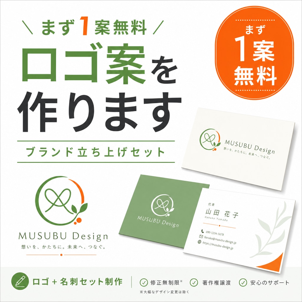 まず1案無料でロゴ案をお作りしますます 見てから決められる、ロゴ＋名刺セット制作 イメージ1