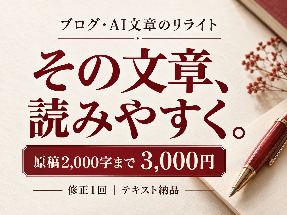 ブログやAI文章を読みやすくリライトします 原稿2,000字まで｜重複・語尾・長い表現を整理 イメージ1