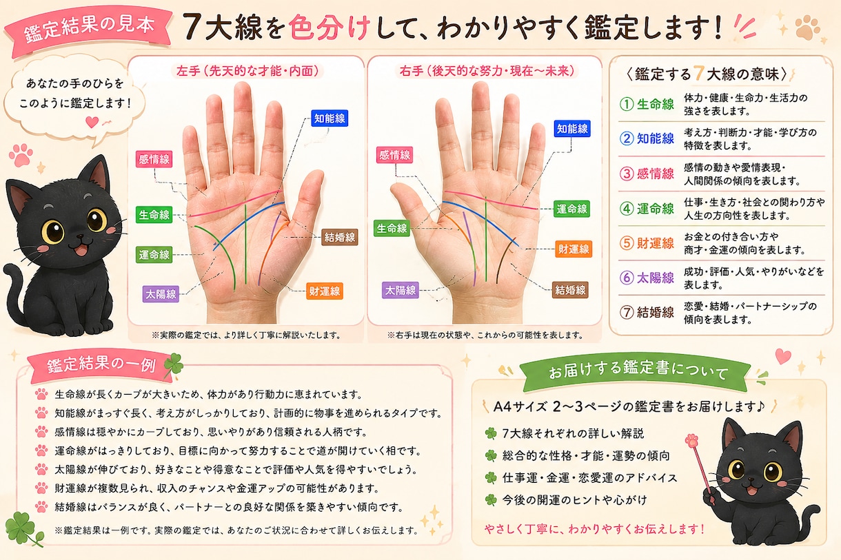手の写真から7大線をやさしく鑑定します 7大線を読み解き鑑定書でお届け イメージ3