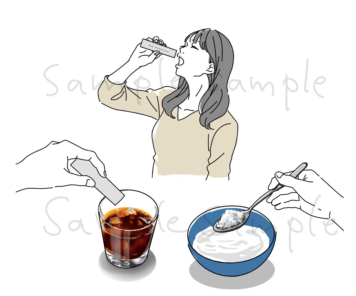 ３点格安セット商用可！人物カット・挿絵描きます 全身 背景 小物指定も無料！シンプルで伝わる説明カットです イメージ5