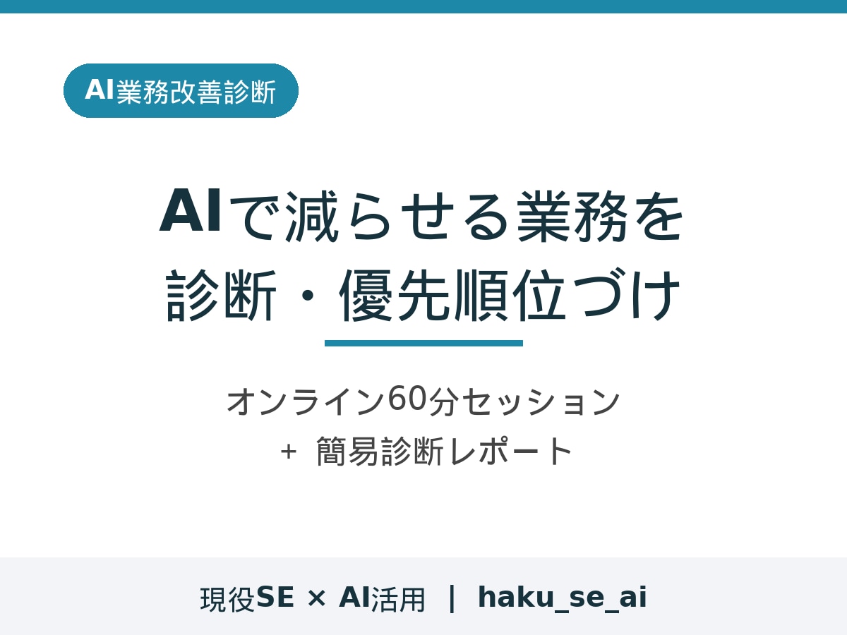 AIで減らせる業務を診断し優先順位を整理します 現役SE×AI活用で自動化できる業務と優先順位を整理 イメージ1