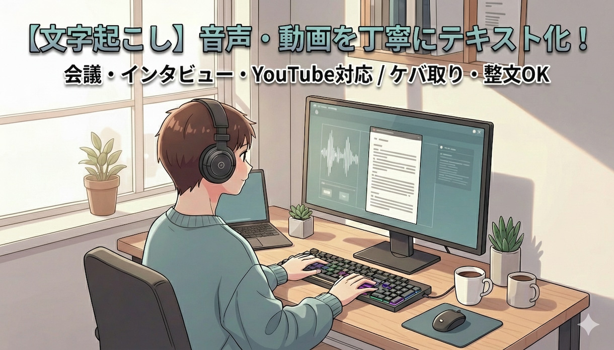 1分50円〜音声を丁寧に文字起こしいたします ケバ取り・整文無料／専門用語リサーチ／機密保持厳守 イメージ1