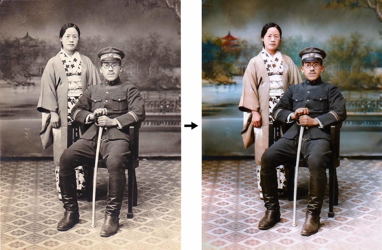白黒写真をAIでカラーに復元します 大切な思い出を鮮やかに、古い白黒写真をカラー化します。 イメージ1