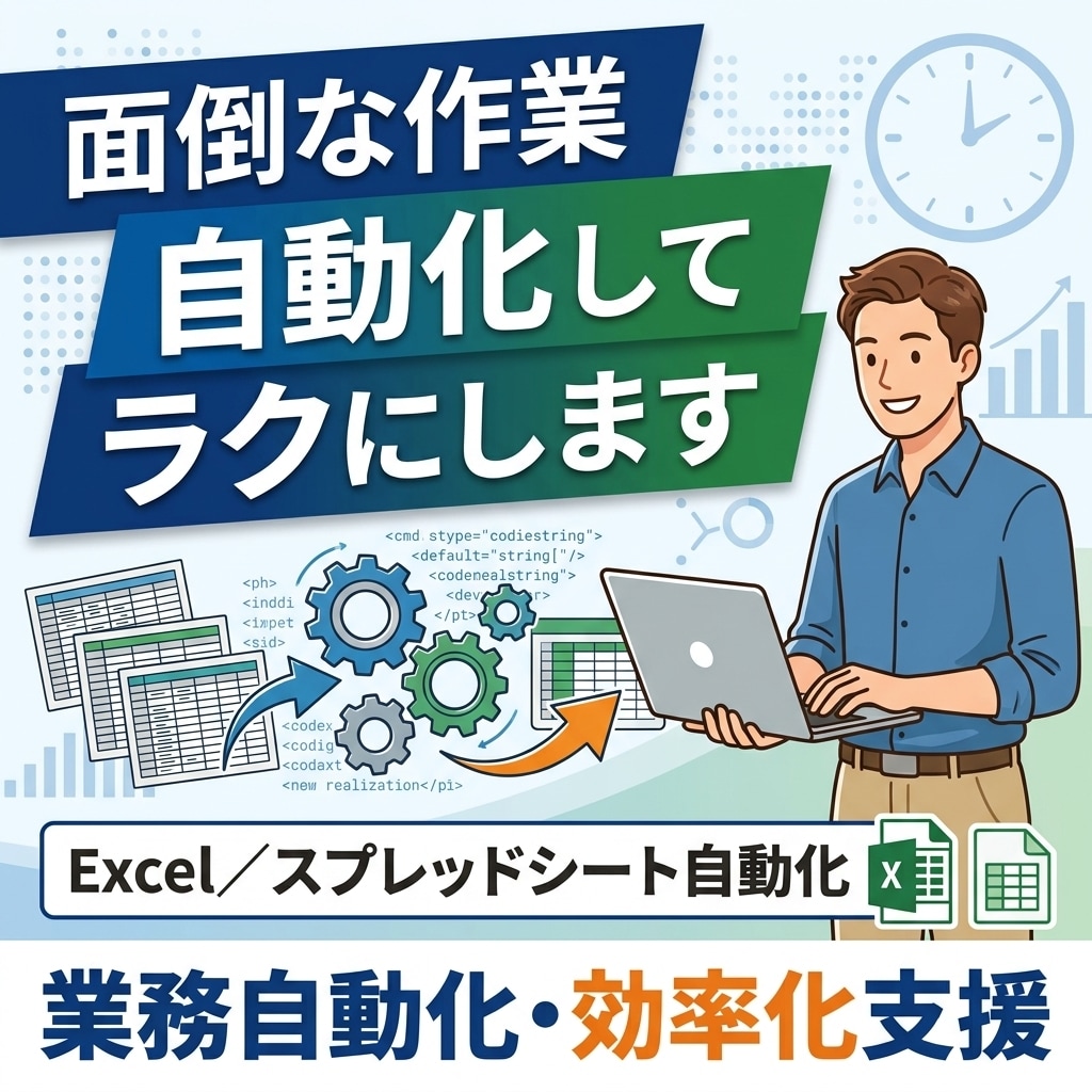 面倒な作業、自動化してラクにします Excel・データ整理の繰り返し作業もお任せください イメージ1