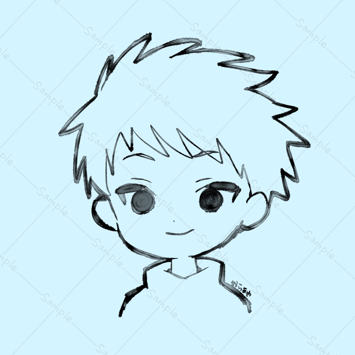 SNS用の似顔絵アイコン描きます 薄墨で描いた様なゆるめなモノクロイラスト イメージ2