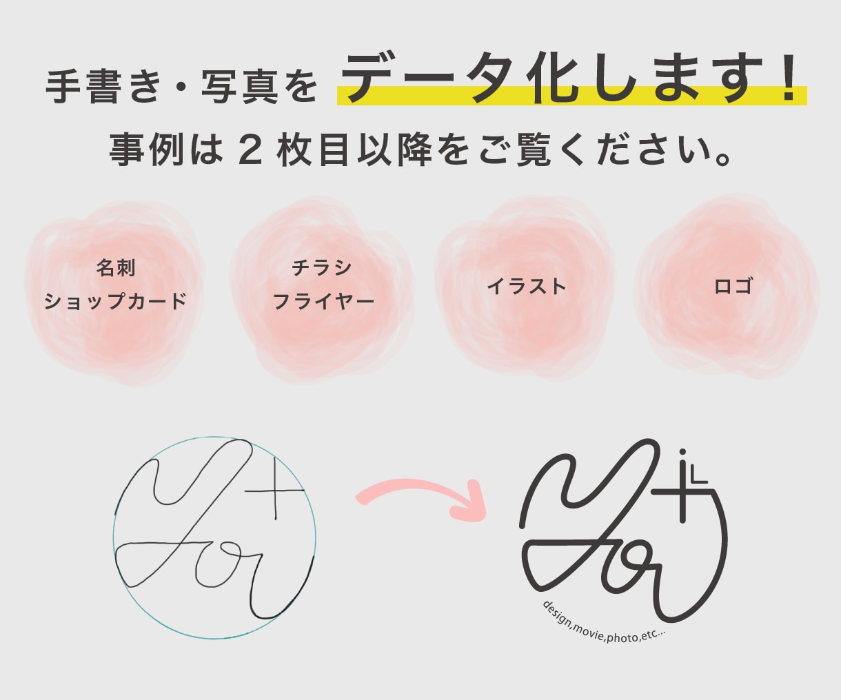 ラフ案を元にデザインを整え、データ化いたします イメージを形にするお手伝いをさせてください！ イメージ1