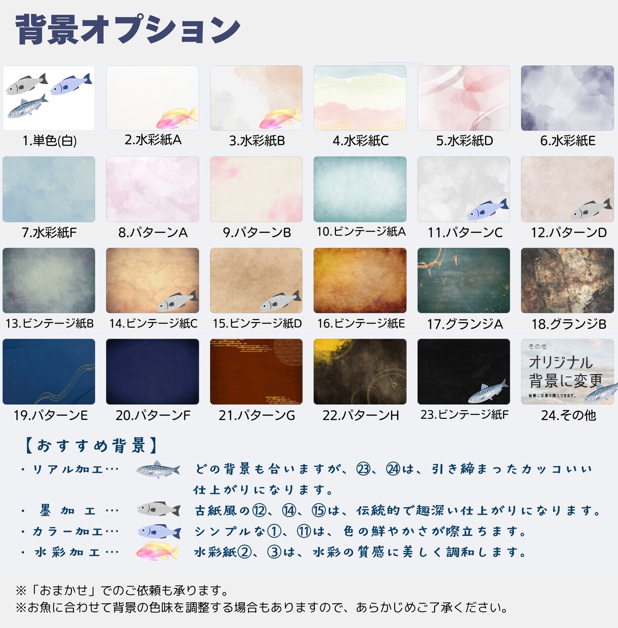 デジタル魚拓：リアル/墨/カラー/水彩から選べます 手刷り魚拓のような風合いで、一味違うデザインをお求めの方へ イメージ7