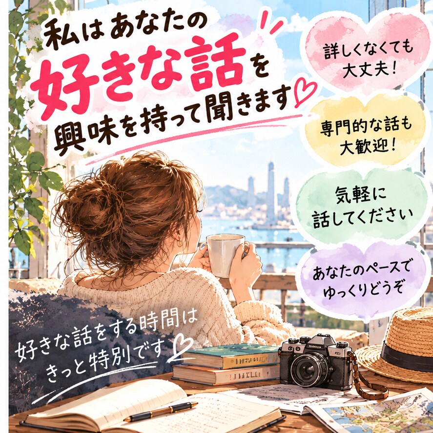 あなたの好きな世界、興味津々でお聞きします 趣味•推し活•最近ハマっている事、思う存分聞かせて♪ イメージ3