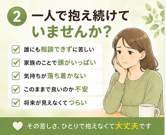 依存問題に悩む家族のお話を国家資格者がお聴きします 効果的な関わり方を共に考えます。心の整理もしましょう！ イメージ3
