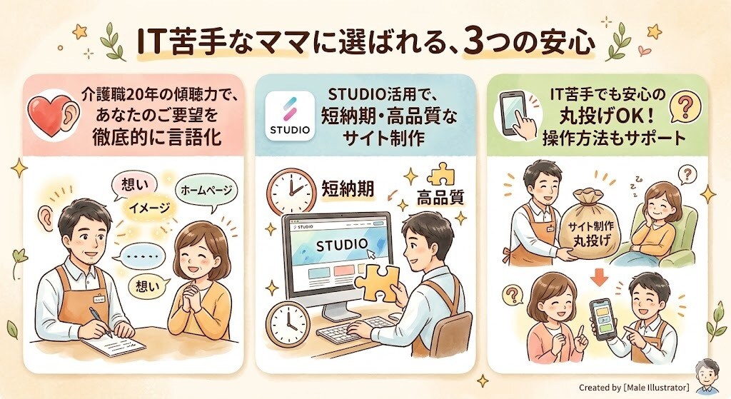 IT苦手なママ起業家へ！STUDIOでHP制作ます 専門用語ゼロ！ITが苦手なママ起業家さんのためのHP制作 イメージ3